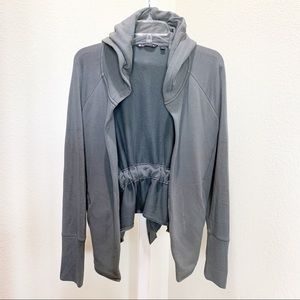 Athleta Gray Open Front Hooded Fleece Jacket